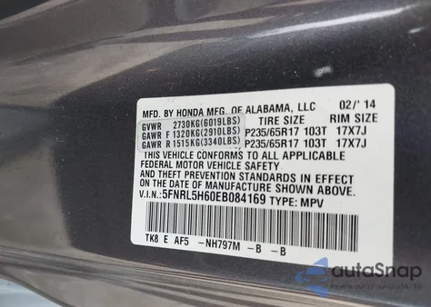 2014 Honda Odyssey Ex-L из США, поврежденный, VIN 5FNRL5H60EB084169